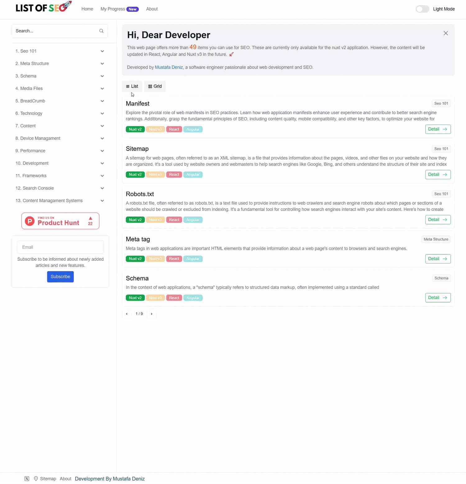 ListofSEO.com - Screenshot of the hobby project interface